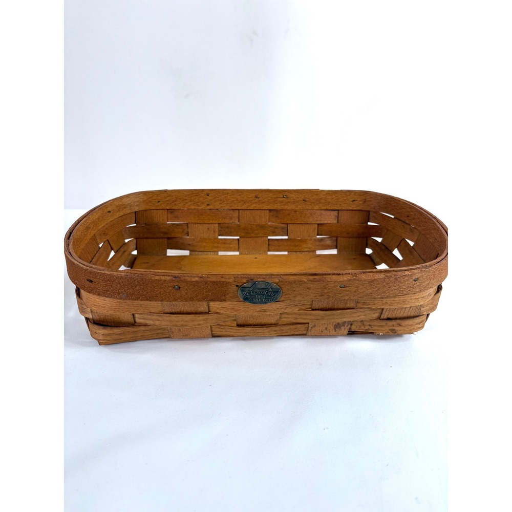 Peterboro Basket Co Woven Wood Rectangular Storage Basket Brown Handcrafted USA